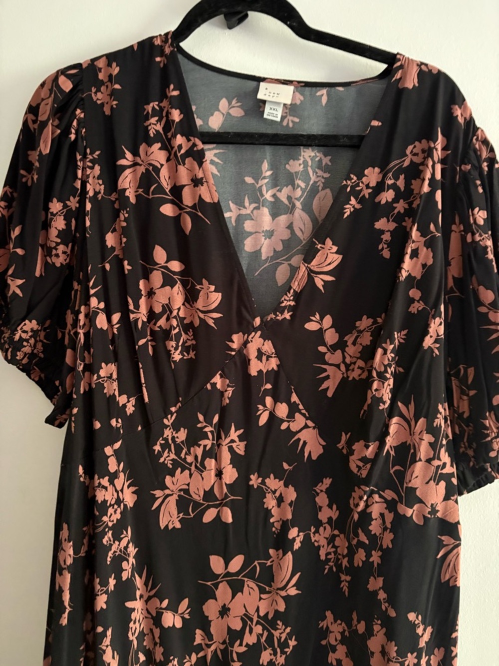 a new day Black Maxi Dress with Pink Floral Print and Puff Sleeves - Picture 4 of 4